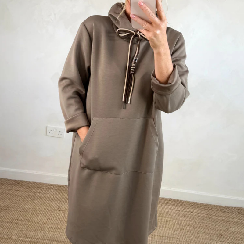 Robe longue oversize à capuche et poches pour femme