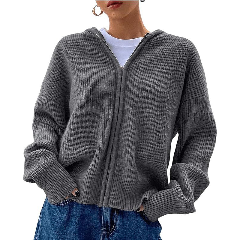 Cardigan à capuche zippé pour femme