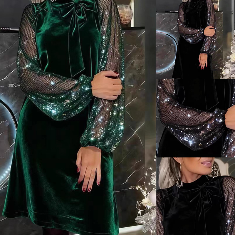 📢📢70 % de réduction !!!⏰Robe à nœud papillon et paillettes pour femme ✨👗