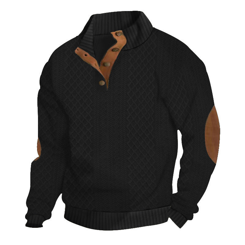 ✨👔 60% de réduction ! Sweat-shirt Homme à Col Jacquard Texturé – Coupe ample, coudières vintage & finitions premium