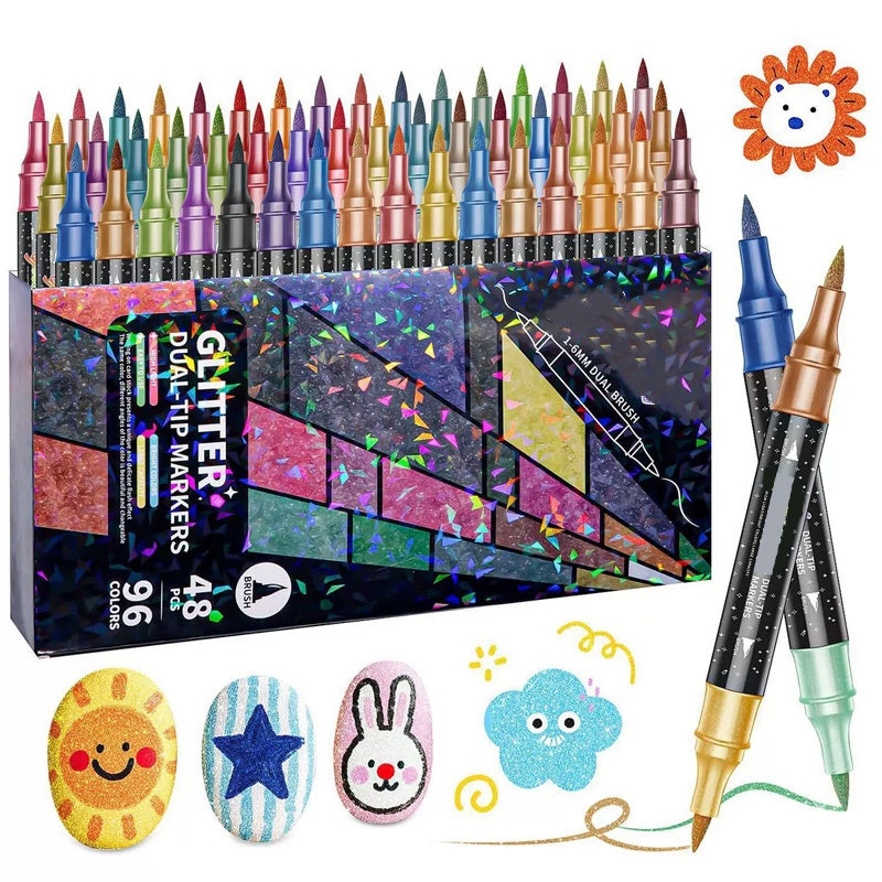 ✨ Nouveauté 2026 | 24 Marqueurs Pailletés Double-Pointe | Illuminez Vos Créations 🎨【-60%】