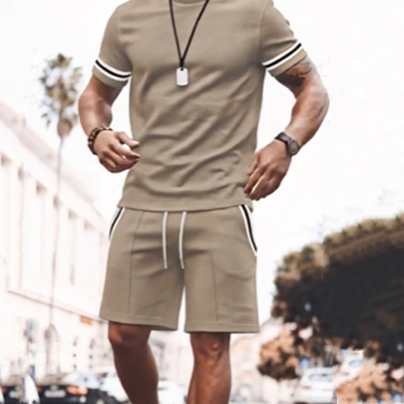 ✨ 55 % de réduction🔥 Ensemble 2 pièces pour homme : t-shirt rayé et short