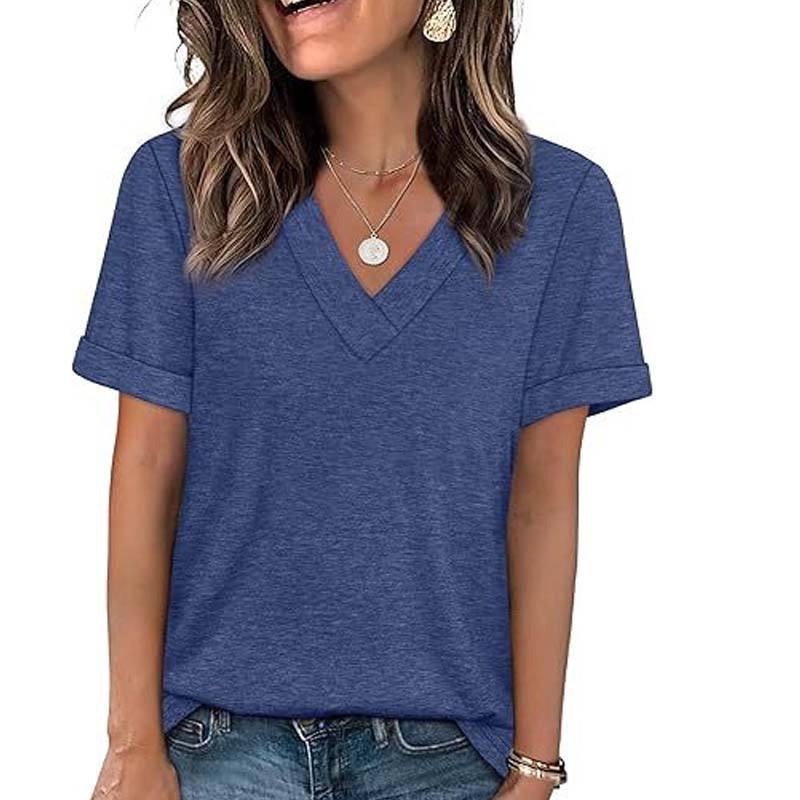 T-shirt décontracté à manches courtes et col en V pour femme