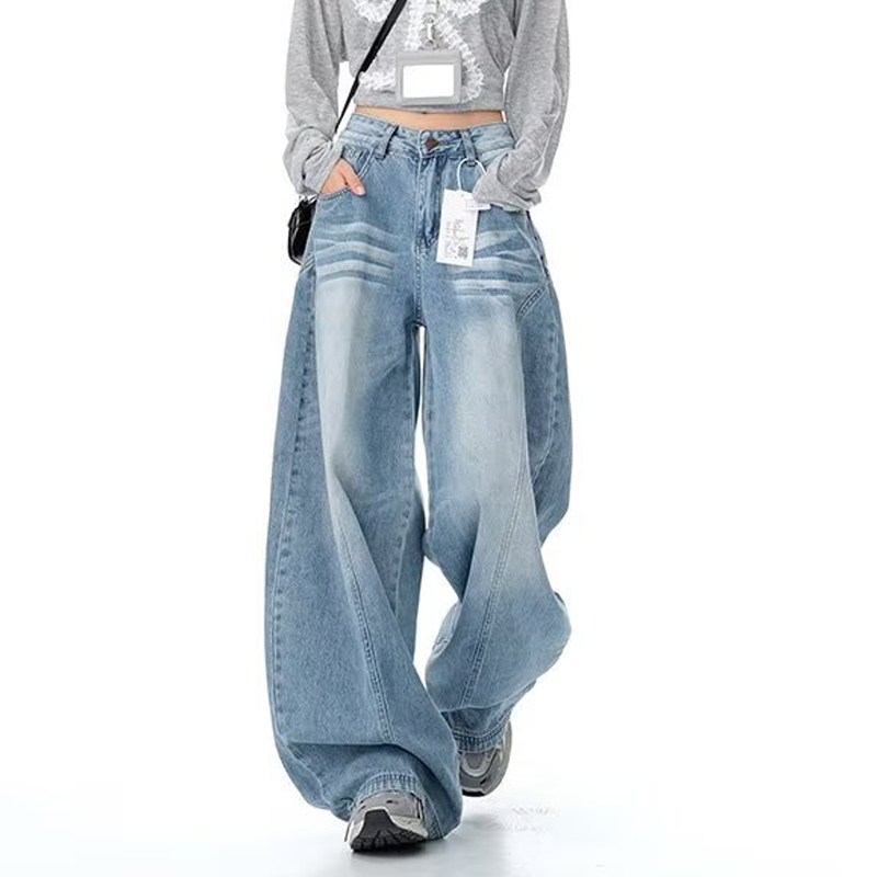 Jeans baril taille haute décontractés pour femme
