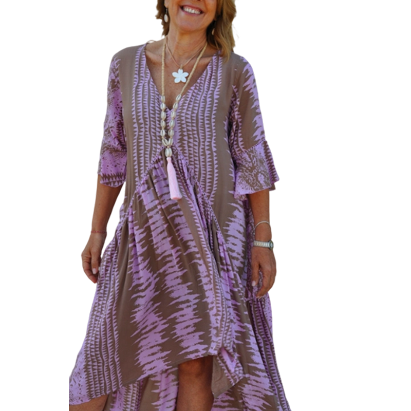 Robe mi-longue décontractée à imprimé bohème pour femme