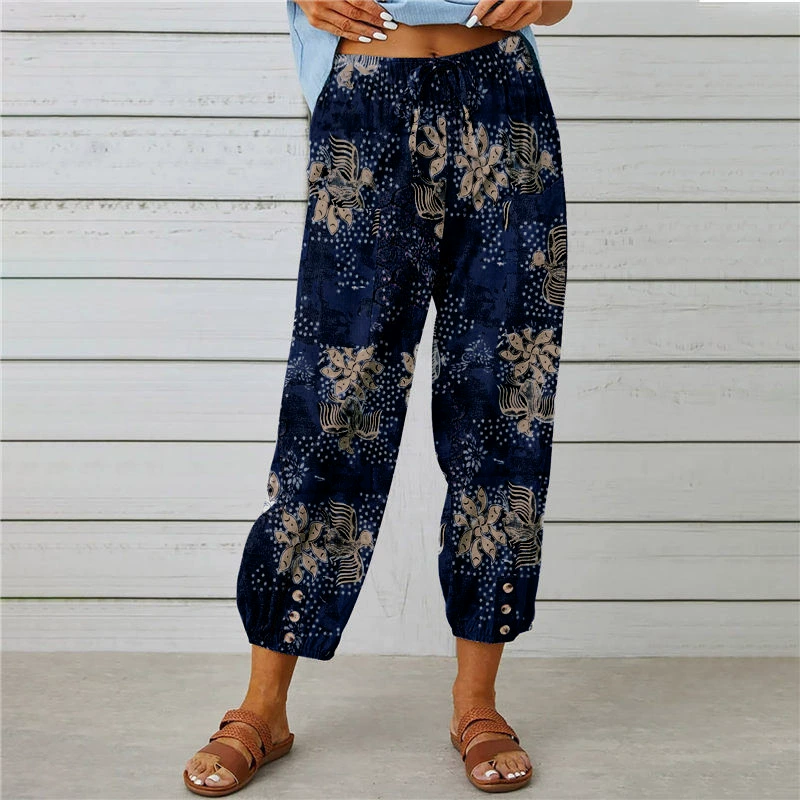 Pantalon de jogging vintage à taille haute et motif floral