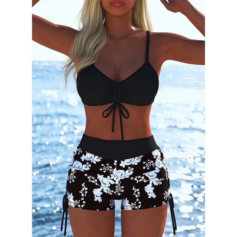 🩱🏖️ DERNIER JOUR 50% ! Ensemble Bikini Femme – Haut à Cordon Réglable & Shorty Boxer, Tissu Élastique, Motifs Vibrants, Parfait pour la Plage & la Natation ✨