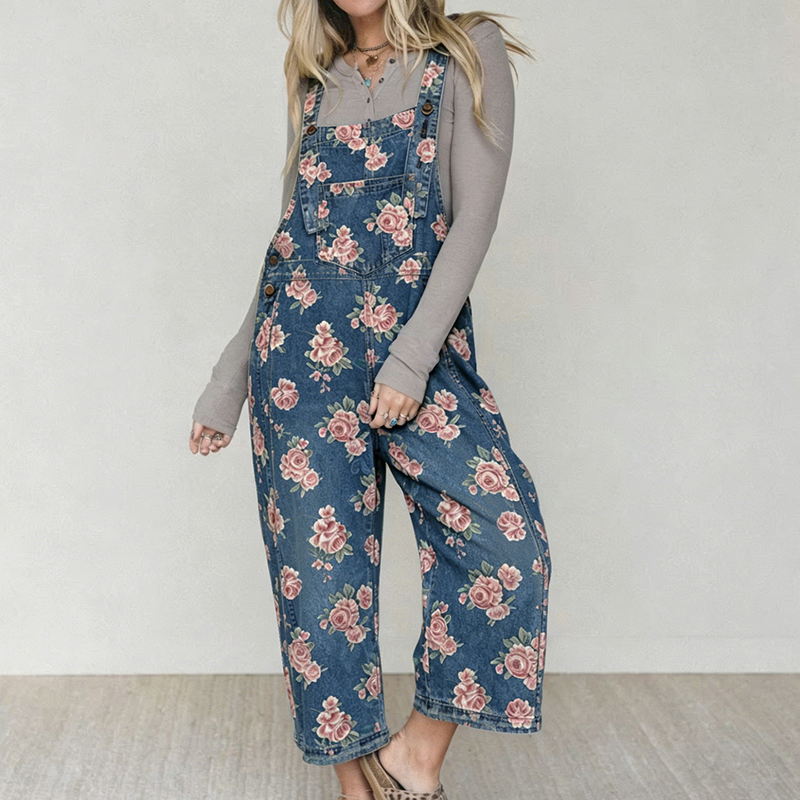 đââïž Se vend en quelques secondes â dĂ©pĂȘchez-vous ! Salopette en jean Ă imprimĂ© floral vintage pour femme
