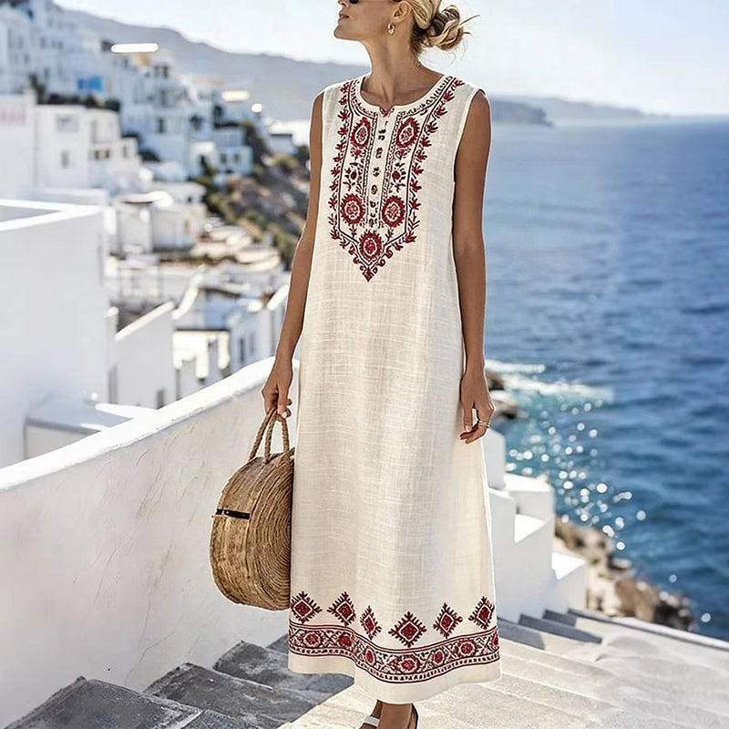 Robe longue sans manches à imprimé numérique pour femme
