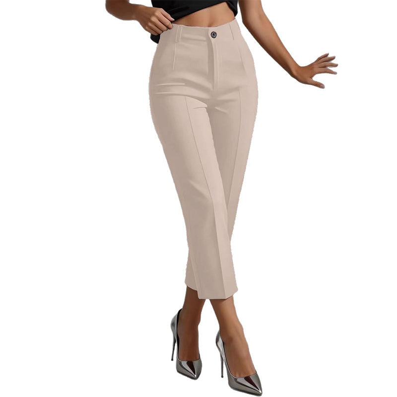 Pantalon de costume court à taille haute pour femme