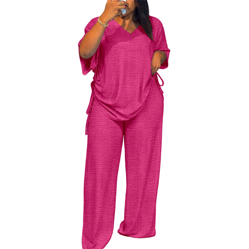 ✨Promotion exceptionnelle : 50 % de réduction 🔥Ensemble décontracté pour femme : haut à col V et pantalon large