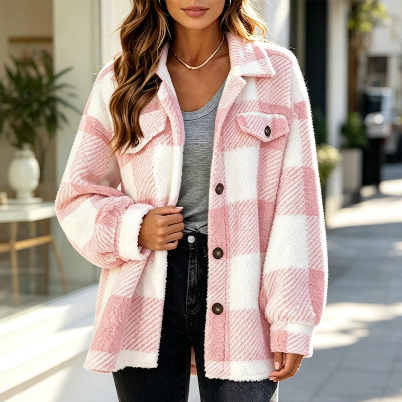 Veste femme à carreaux boutonnée confortable