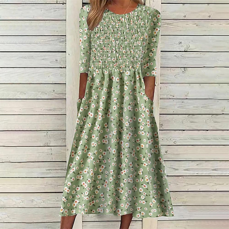 Robe à smocks et imprimé floral pour femme