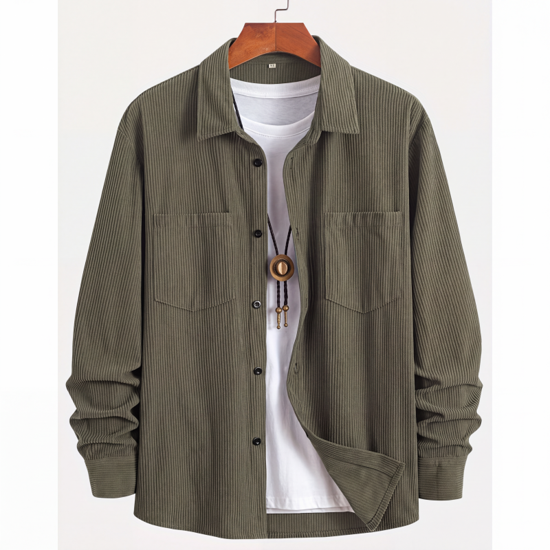Chemise décontractée à manches longues et col boutonné pour homme
