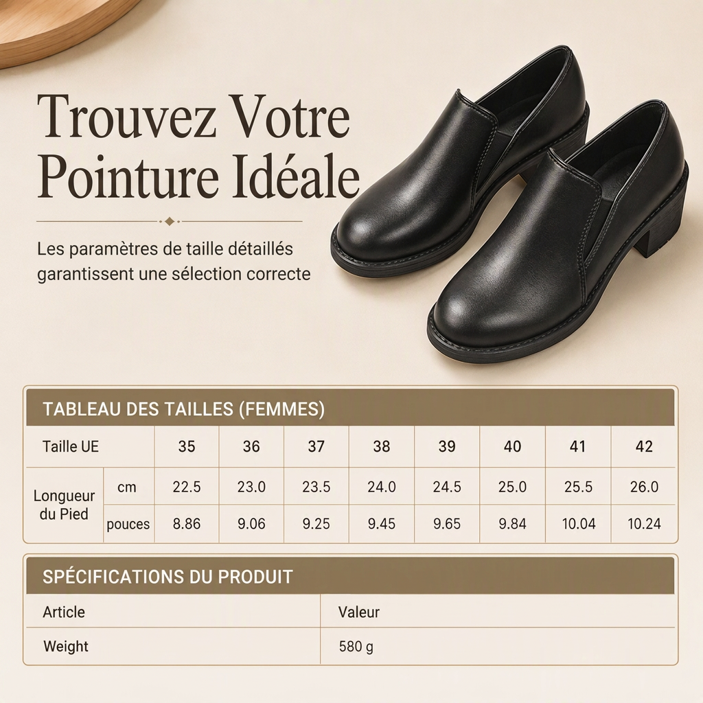 Escarpins à enfiler style britannique rétro pour femmes, talon bloc mi-haut, modèle grande taille, talon épais, chaussures basses