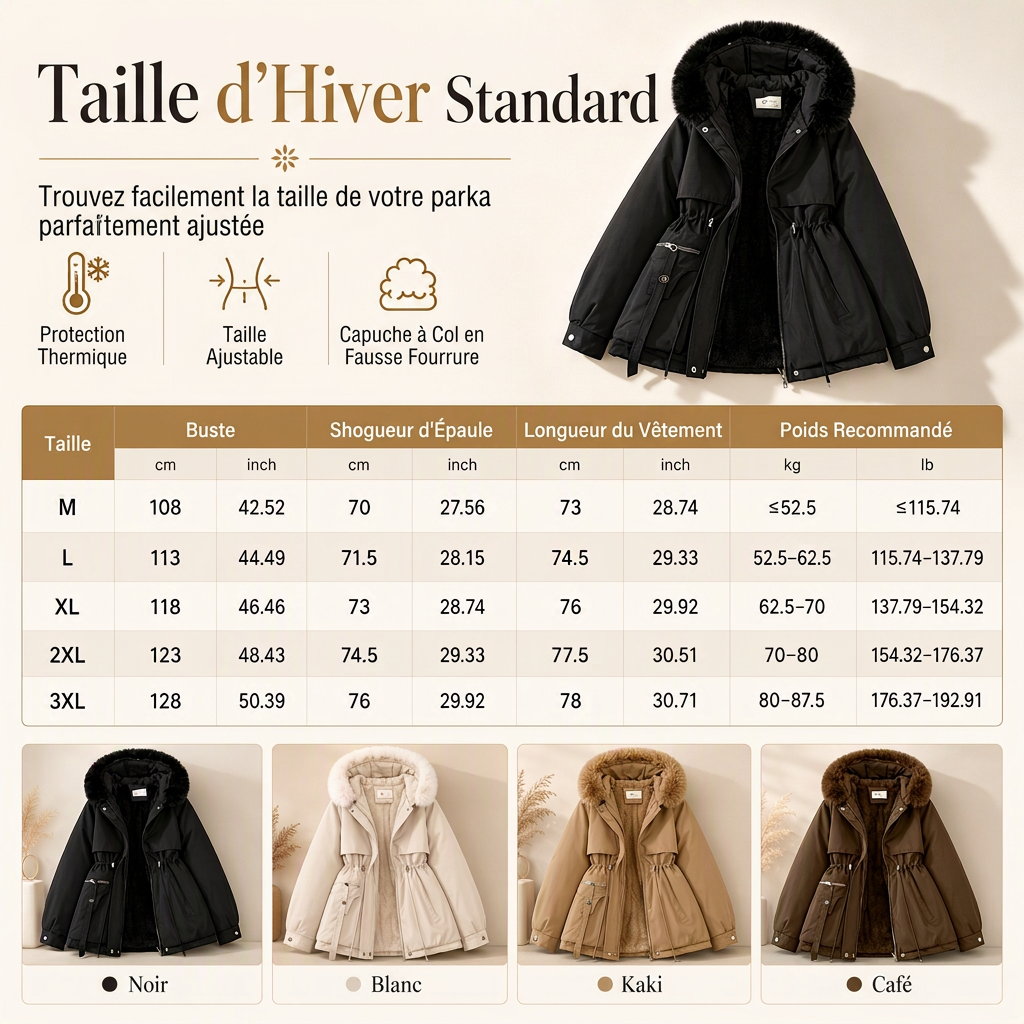 🌸 OFFRE LIMITÉE –50% ! ✨ Parka matelassée femme en fausse fourrure pour l'hiver