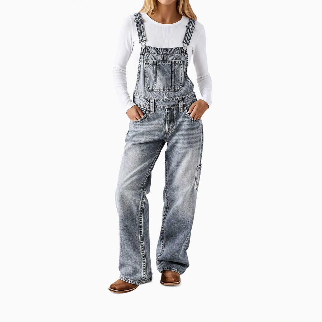 Salopette en denim extensible pour femme, pantalon à jambes larges avec bretelles réglables