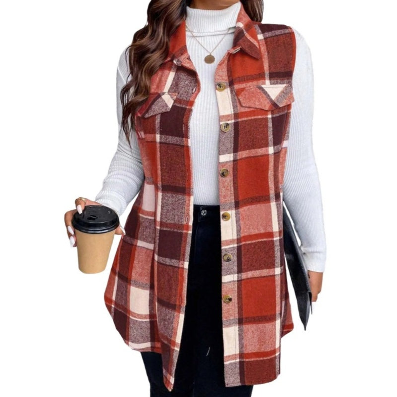 đSoldes ! Prix cassĂ©sđChemise gilet boutonnĂ©e Ă carreaux pour femme avec poches