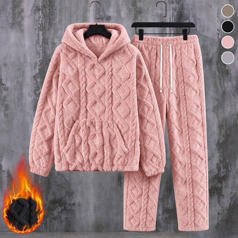 Ensemble de détente 2 pièces en tissu pelucheux pour femme, sweat à capuche et pantalon