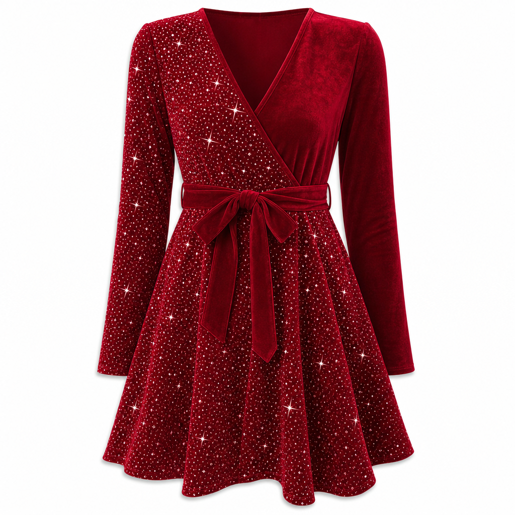 Roche femme moulante à sequins sexy avec col en V et ourlet asymétrique