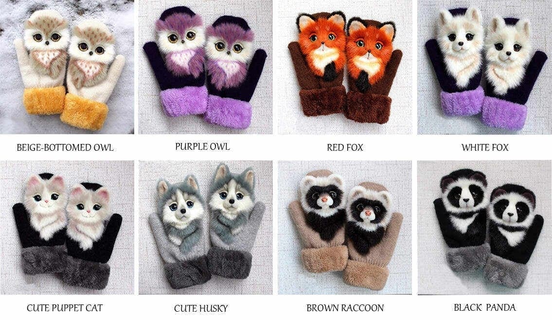 🧤Gants tricotés à la main avec des animaux mignons