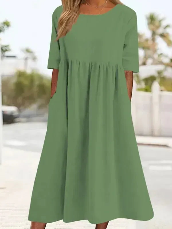 đ„49 % de rĂ©ductionđ„Robe dĂ©contractĂ©e en coton Ă col ras du cou et Ă poches pour femmes (Achetez 2 livraison gratuite)