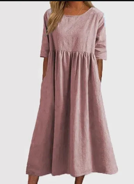 đ„49 % de rĂ©ductionđ„Robe dĂ©contractĂ©e en coton Ă col ras du cou et Ă poches pour femmes (Achetez 2 livraison gratuite)