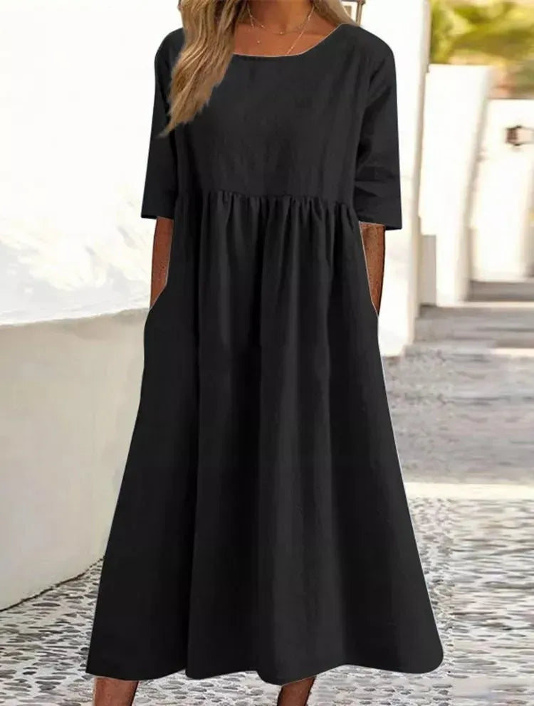 đ„49 % de rĂ©ductionđ„Robe dĂ©contractĂ©e en coton Ă col ras du cou et Ă poches pour femmes (Achetez 2 livraison gratuite)