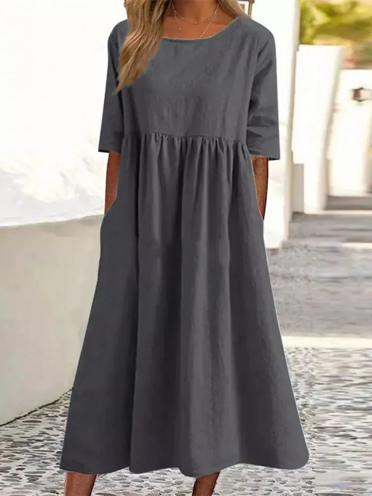 đ„49 % de rĂ©ductionđ„Robe dĂ©contractĂ©e en coton Ă col ras du cou et Ă poches pour femmes (Achetez 2 livraison gratuite)