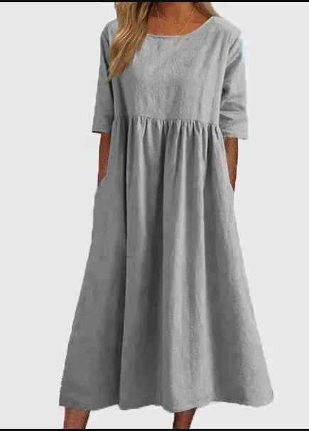 đ„49 % de rĂ©ductionđ„Robe dĂ©contractĂ©e en coton Ă col ras du cou et Ă poches pour femmes (Achetez 2 livraison gratuite)