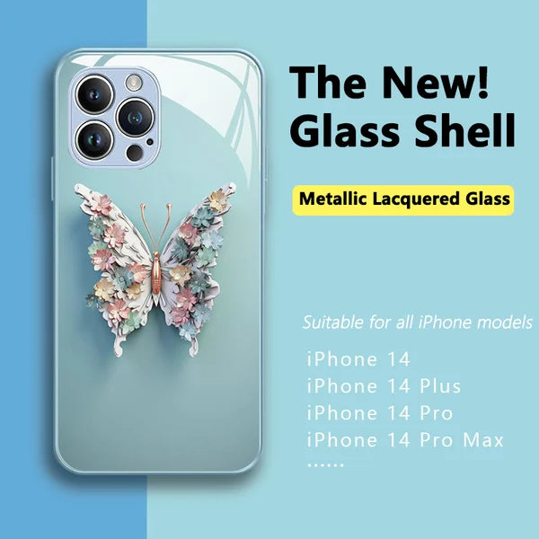 Coque en verre plate à motif papillon 3D compatible avec iPhone-🔥Prix bas limité à 2 heures