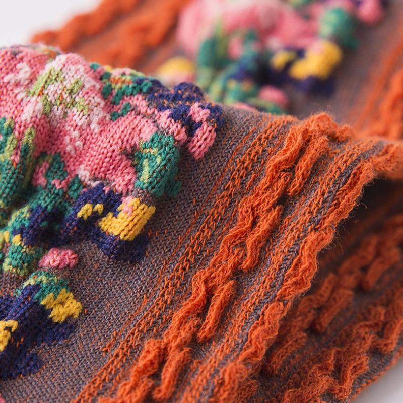 (5 paires) Chaussettes florales brodées vintage