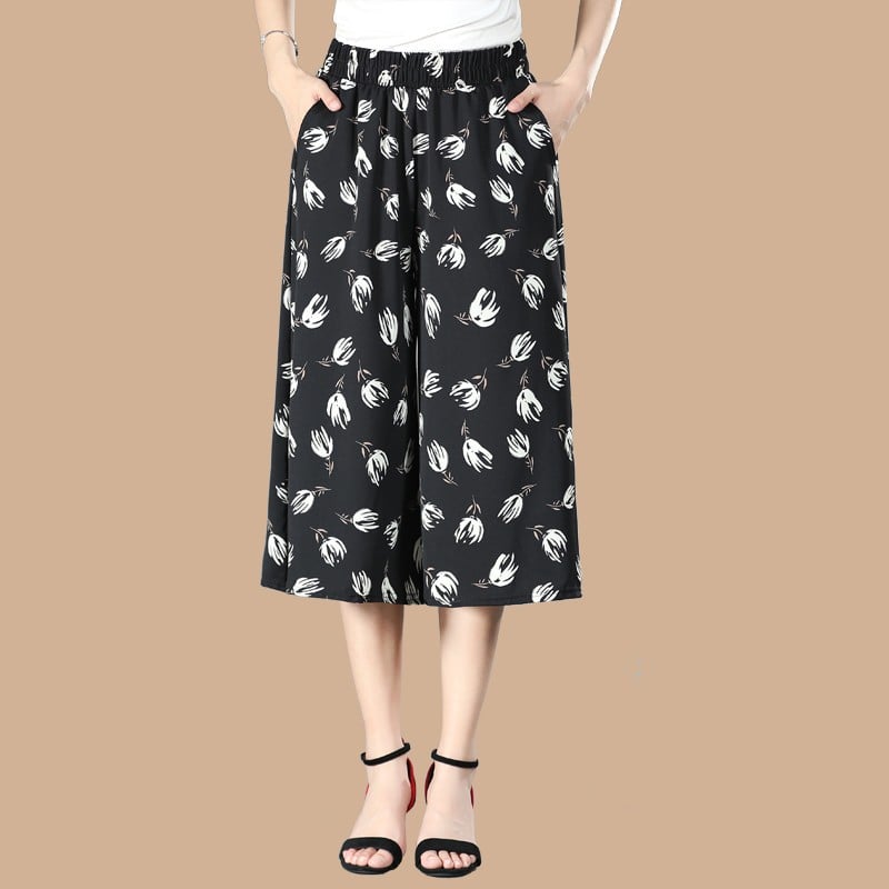 (🎁2024 New Year Hot Sale🎁-49% OFF) Kvinners høye elastiske midje plisserte chiffong brede ben culottes