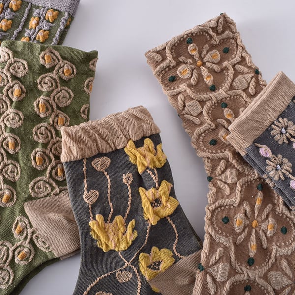 Chaussettes en coton à fleurs pour femmes (10 paires)
