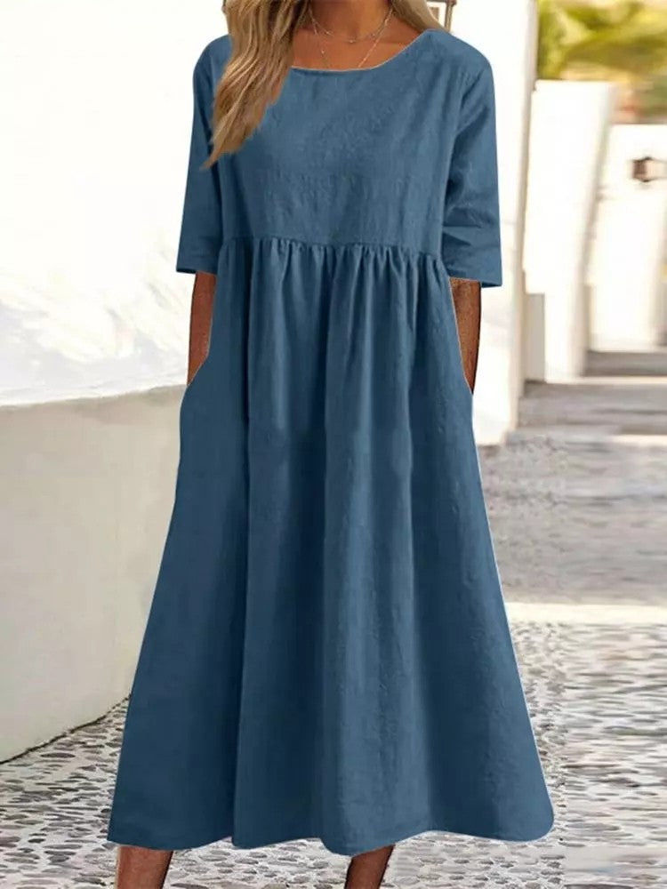 đ„49 % de rĂ©ductionđ„Robe dĂ©contractĂ©e en coton Ă col ras du cou et Ă poches pour femmes (Achetez 2 livraison gratuite)