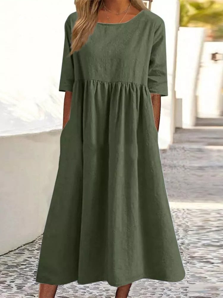 đ„49 % de rĂ©ductionđ„Robe dĂ©contractĂ©e en coton Ă col ras du cou et Ă poches pour femmes (Achetez 2 livraison gratuite)
