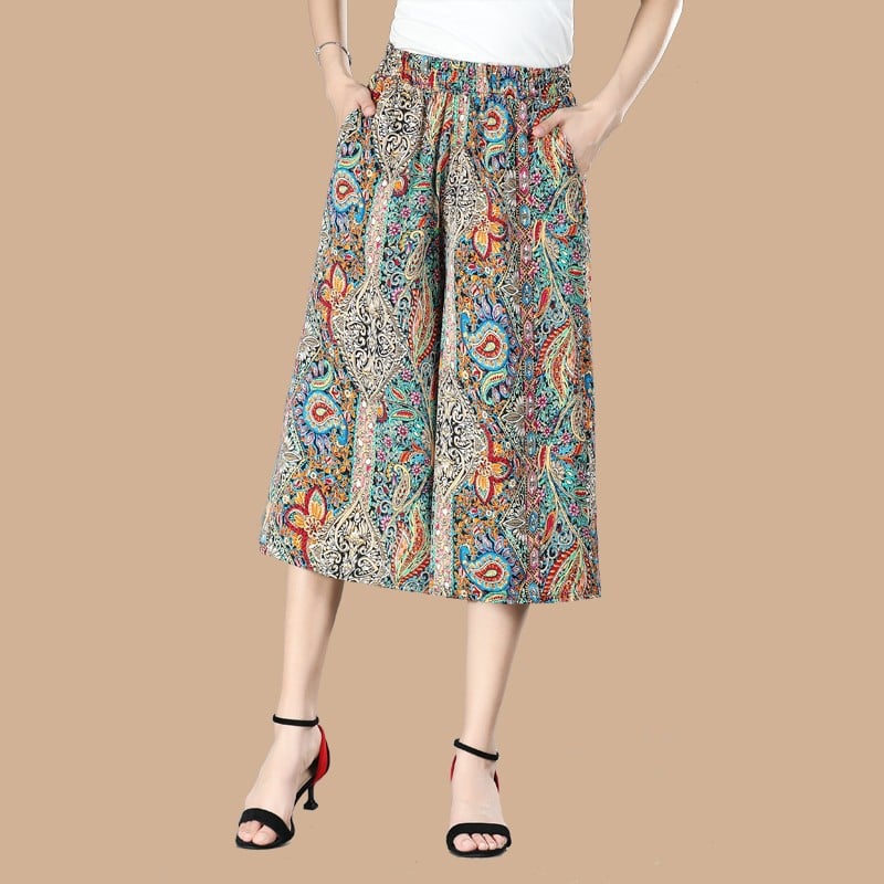 (🎁2024 New Year Hot Sale🎁-49% OFF) Kvinners høye elastiske midje plisserte chiffong brede ben culottes