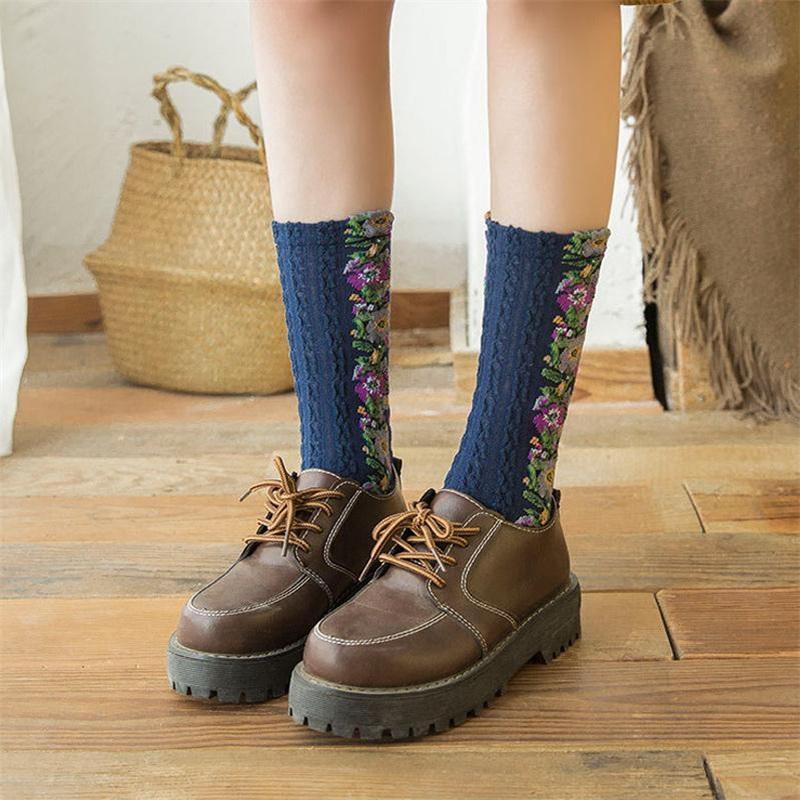 (5 paires) Chaussettes florales brodées vintage