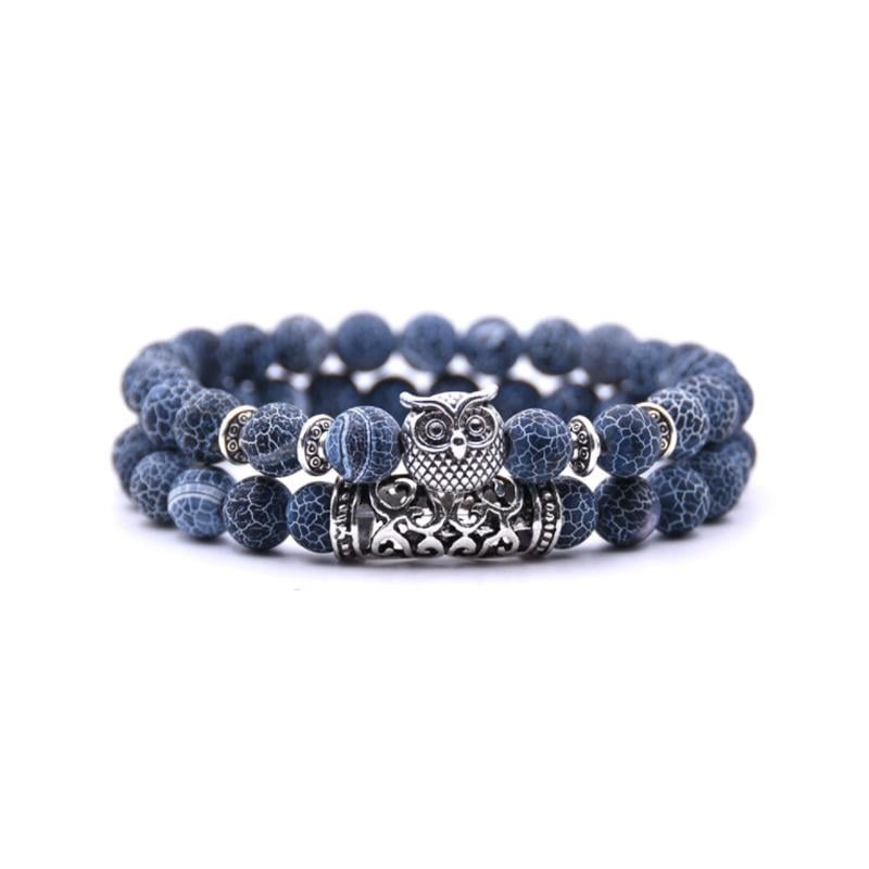 Hibou Charm Bracelet en pierre naturelle