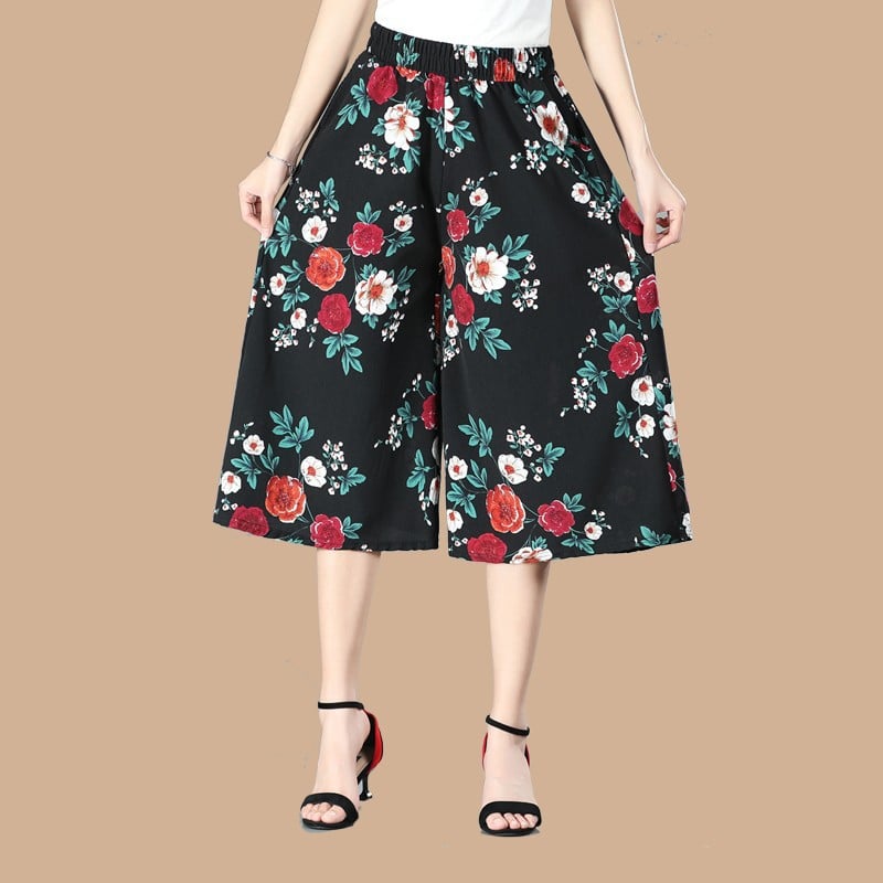 (🎁2024 New Year Hot Sale🎁-49% OFF) Kvinners høye elastiske midje plisserte chiffong brede ben culottes