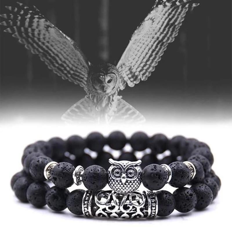 Hibou Charm Bracelet en pierre naturelle
