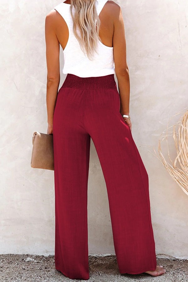 🔥2023 Vente à chaud Mélange de lin Pantalon smocké à taille haute