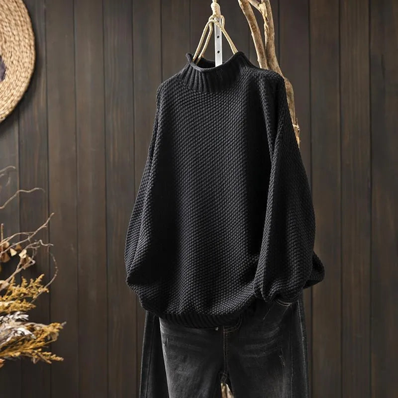 Meilleur cadeau pour elle - Pull rétro tricoté sans serrer avec un col roulé pour les femmes