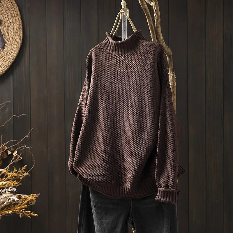 Meilleur cadeau pour elle - Pull rétro tricoté sans serrer avec un col roulé pour les femmes