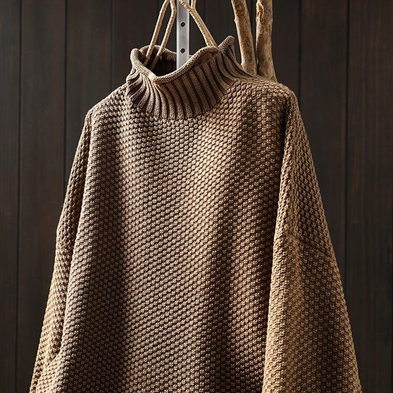 Meilleur cadeau pour elle - Pull rétro tricoté sans serrer avec un col roulé pour les femmes