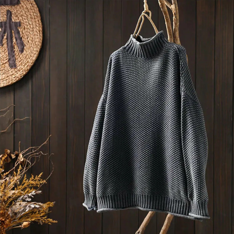 Meilleur cadeau pour elle - Pull rétro tricoté sans serrer avec un col roulé pour les femmes