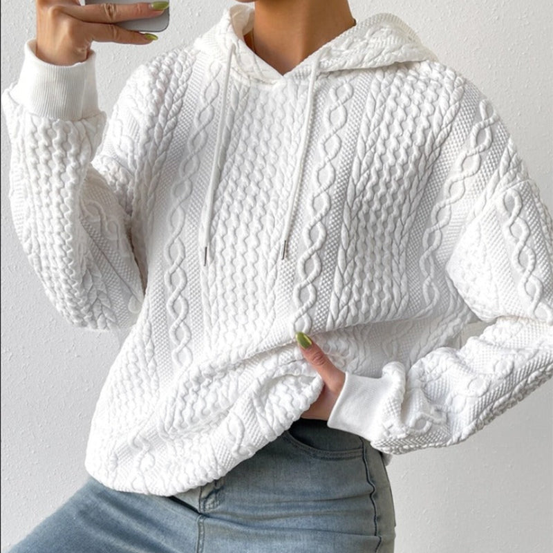 Sweat à capuche en jacquard à épaules tombantes pour femmes