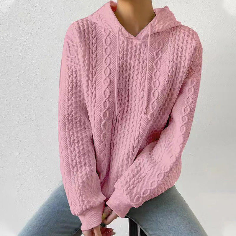 Sweat à capuche en jacquard à épaules tombantes pour femmes