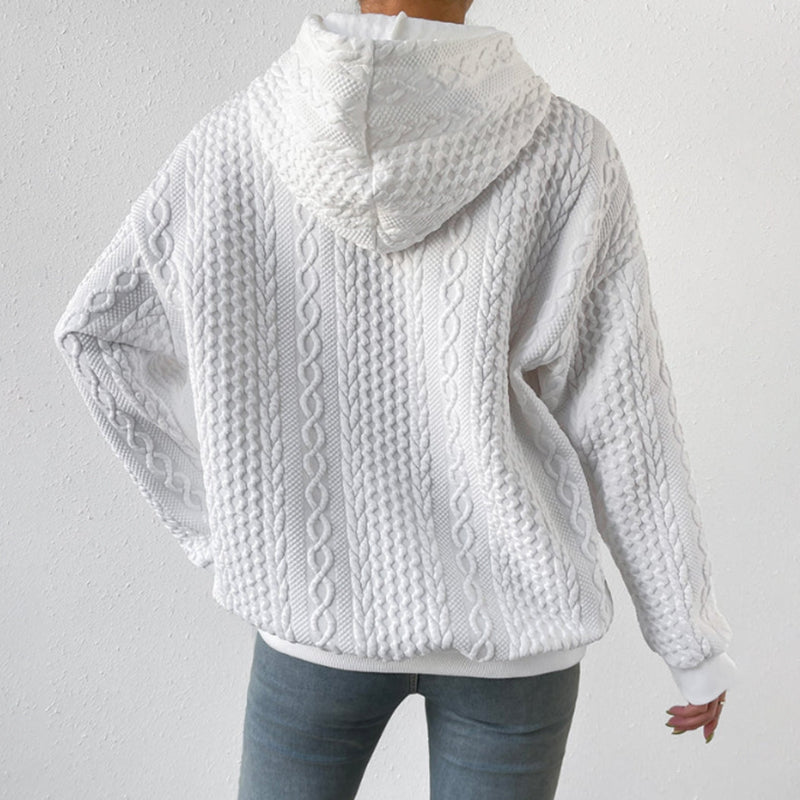 Sweat à capuche en jacquard à épaules tombantes pour femmes