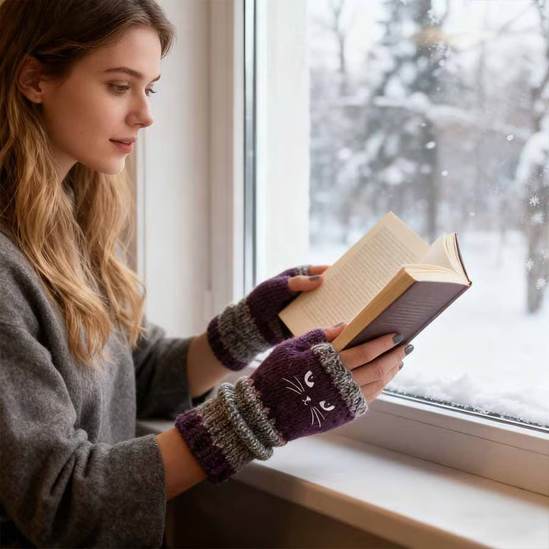 🎁 Promotion du dernier jour 50 % DE RÉDUCTION 🐱 Gants tricotés pour femmes avec motif chat — Pour des mains au chaud et des doigts libres 🧶